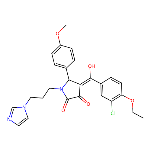 (4E)-4-[(3-chloro-4-ethoxyphenyl)-hydroxymethylidene]-1-(3-imidazol-1-ylpropyl)-5-(4-methoxyphenyl)pyrrolidine-2,3-dione structure