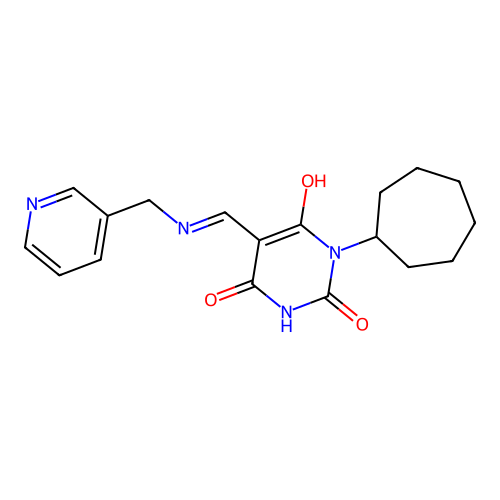 1-cycloheptyl-5-[(pyridin-3-ylmethylamino)methylidene]-1,3-diazinane-2,4,6-trione structure