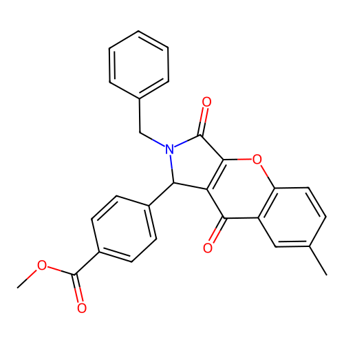 methyl 4-(2-benzyl-7-methyl-3,9-dioxo-1,2,3,9-tetrahydrochromeno[2,3-c]pyrrol-1-yl)benzoate structure
