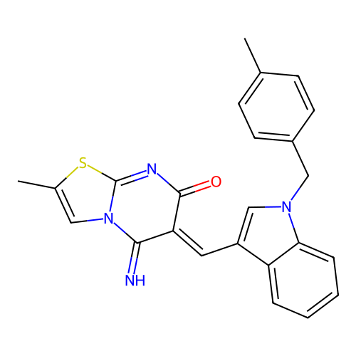 (6Z)-5-imino-2-methyl-6-[[1-[(4-methylphenyl)methyl]indol-3-yl]methylidene]-[1,3]thiazolo[3,2-a]pyrimidin-7-one structure