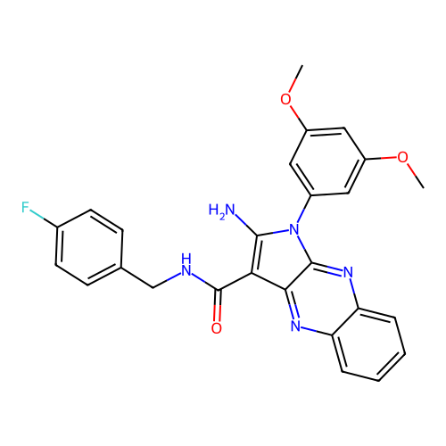 2-amino-1-(3,5-dimethoxyphenyl)-N-(4-fluorobenzyl)-1H-pyrrolo[2,3-b]quinoxaline-3-carboxamide structure