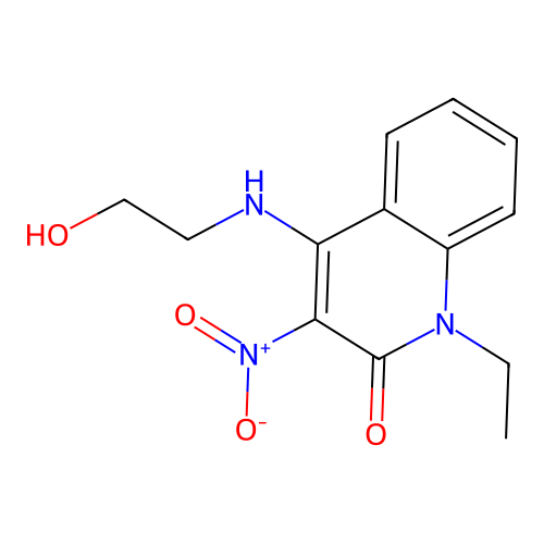 1-ethyl-4-((2-hydroxyethyl)amino)-3-nitroquinolin-2(1H)-one structure