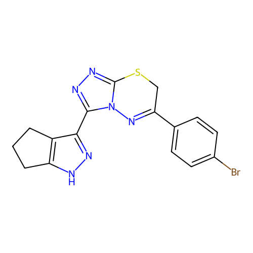 6-(4-bromophenyl)-3-(1,4,5,6-tetrahydrocyclopenta[c]pyrazol-3-yl)-7H-[1,2,4]triazolo[3,4-b][1,3,4]thiadiazine structure