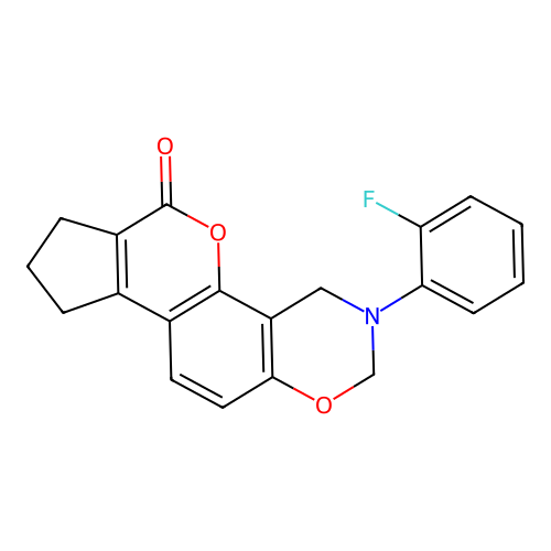 3-(2-fluorophenyl)-3,4,8,9-tetrahydro-2H-cyclopenta[3,4]chromeno[8,7-e][1,3]oxazin-6(7H)-one structure