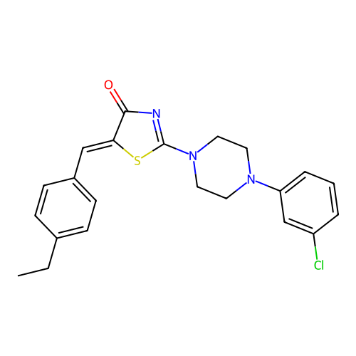 (5Z)-2-[4-(3-chlorophenyl)piperazin-1-yl]-5-(4-ethylbenzylidene)-1,3-thiazol-4(5H)-one structure
