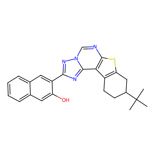 3-(9-tert-butyl-8,9,10,11-tetrahydro[1]benzothieno[3,2-e][1,2,4]triazolo[1,5-c]pyrimidin-2-yl)naphthalen-2-ol structure