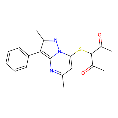 3-[(2,5-dimethyl-3-phenylpyrazolo[1,5-a]pyrimidin-7-yl)sulfanyl]pentane-2,4-dione structure