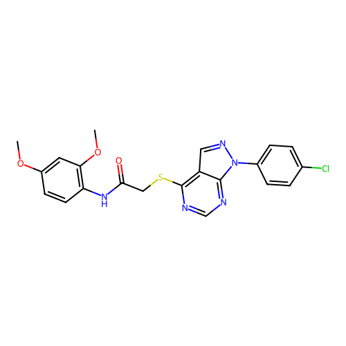2-((1-(4-chlorophenyl)-1H-pyrazolo[3,4-d]pyrimidin-4-yl)thio)-N-(2,4-dimethoxyphenyl)acetamide structure