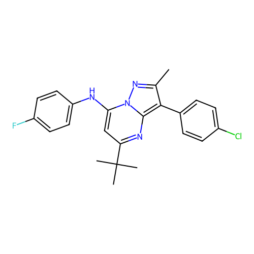 5-tert-butyl-3-(4-chlorophenyl)-N-(4-fluorophenyl)-2-methylpyrazolo[1,5-a]pyrimidin-7-amine structure
