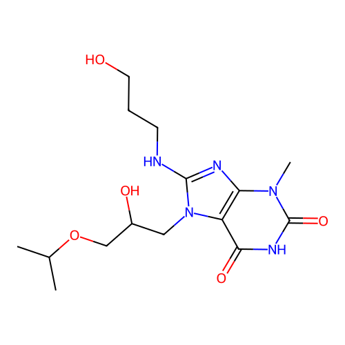 7-(2-hydroxy-3-isopropoxypropyl)-8-((3-hydroxypropyl)amino)-3-methyl-1H-purine-2,6(3H,7H)-dione structure