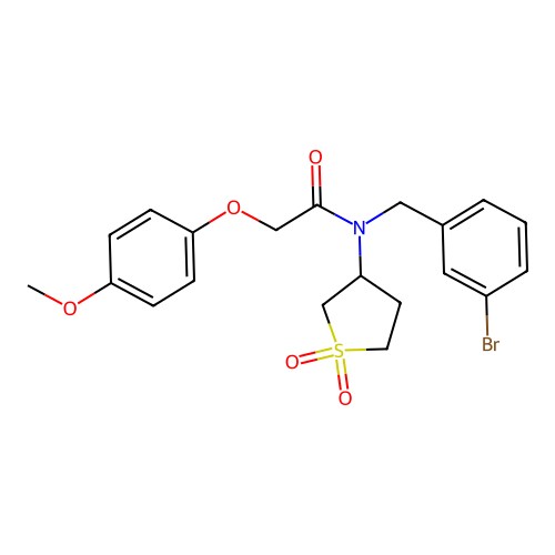 N-[(3-bromophenyl)methyl]-N-(1,1-dioxothiolan-3-yl)-2-(4-methoxyphenoxy)acetamide structure
