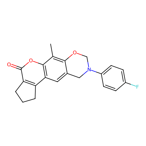 9-(4-fluorophenyl)-6-methyl-2,3,9,10-tetrahydro-8H-cyclopenta[3,4]chromeno[6,7-e][1,3]oxazin-4(1H)-one structure