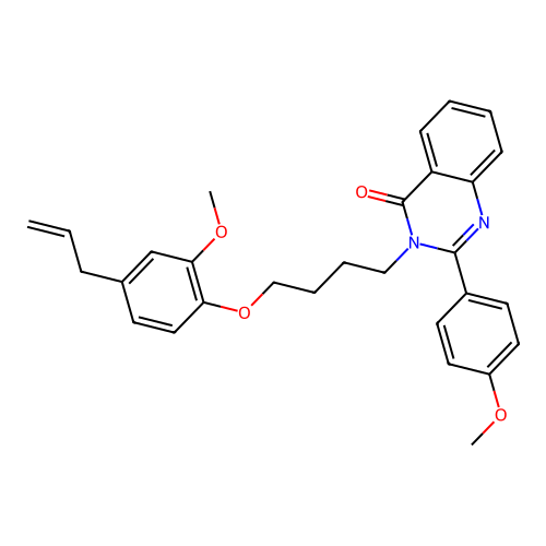 2-(4-methoxyphenyl)-3-[4-(2-methoxy-4-prop-2-enyl-phenoxy)butyl]quinazolin-4-one structure