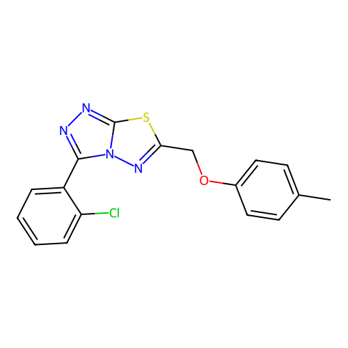 3-(2-chlorophenyl)-6-[(4-methylphenoxy)methyl]-[1,2,4]triazolo[3,4-b][1,3,4]thiadiazole structure