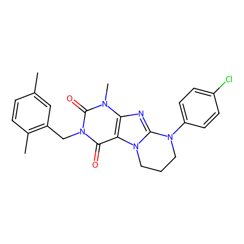 9-(4-chlorophenyl)-3-(2,5-dimethylbenzyl)-1-methyl-6,7,8,9-tetrahydropyrimido[2,1-f]purine-2,4(1H,3H)-dione structure