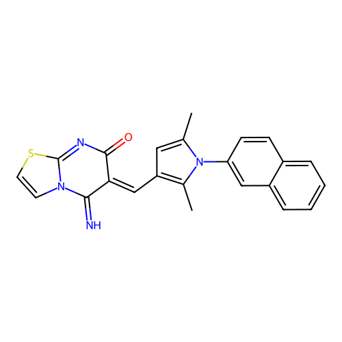(6Z)-6-[(2,5-dimethyl-1-naphthalen-2-ylpyrrol-3-yl)methylidene]-5-imino-[1,3]thiazolo[3,2-a]pyrimidin-7-one structure