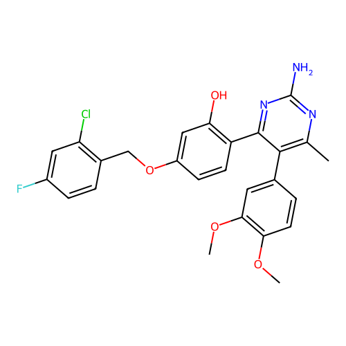 (6Z)-6-[2-amino-5-(3,4-dimethoxyphenyl)-6-methyl-1H-pyrimidin-4-ylidene]-3-[(2-chloro-4-fluorophenyl)methoxy]cyclohexa-2,4-dien-1-one structure