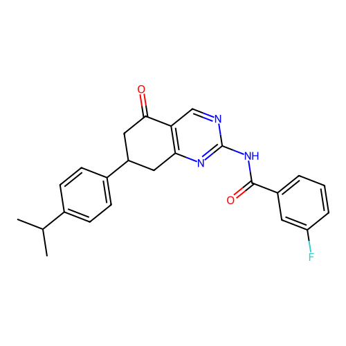 3-fluoro-N-{5-oxo-7-[4-(propan-2-yl)phenyl]-5,6,7,8-tetrahydroquinazolin-2-yl}benzamide structure