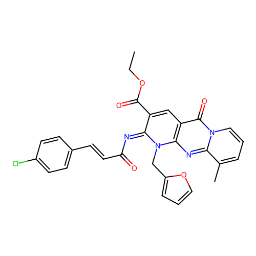 (Z)-ethyl 2-(((E)-3-(4-chlorophenyl)acryloyl)imino)-1-(furan-2-ylmethyl)-10-methyl-5-oxo-2,5-dihydro-1H-dipyrido[1,2-a:2',3'-d]pyrimidine-3-carboxylate structure
