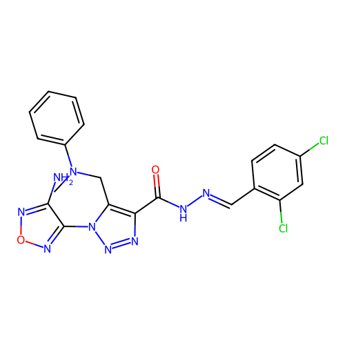 (E)-1-(4-amino-1,2,5-oxadiazol-3-yl)-N'-(2,4-dichlorobenzylidene)-5-((methyl(phenyl)amino)methyl)-1H-1,2,3-triazole-4-carbohydrazide structure
