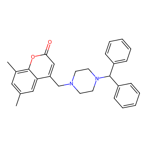 4-[(4-benzhydrylpiperazino)methyl]-6,8-dimethyl-2H-chromen-2-one structure