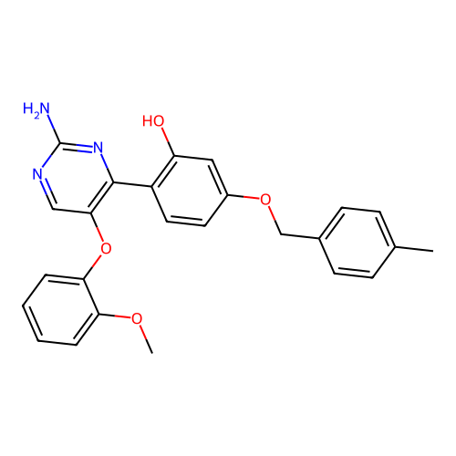 2-(2-Amino-5-(2-methoxyphenoxy)pyrimidin-4-yl)-5-((4-methylbenzyl)oxy)phenol structure