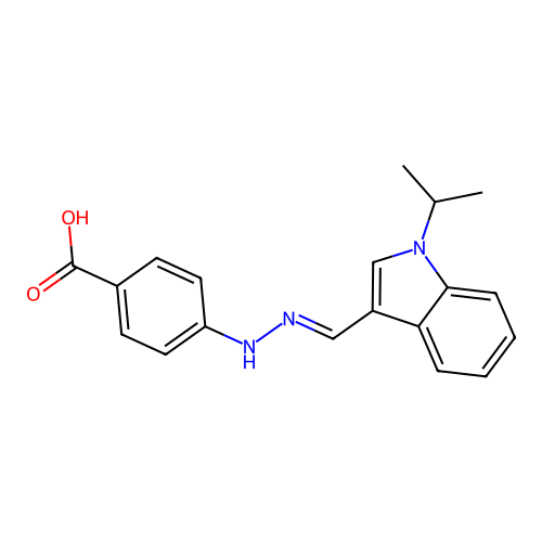4-[(2E)-2-{[1-(propan-2-yl)-1H-indol-3-yl]methylidene}hydrazinyl]benzoic acid structure