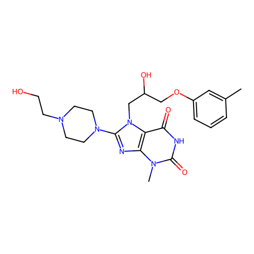 7-(2-hydroxy-3-(m-tolyloxy)propyl)-8-(4-(2-hydroxyethyl)piperazin-1-yl)-3-methyl-1H-purine-2,6(3H,7H)-dione structure