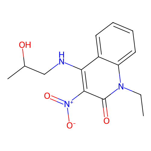 1-ethyl-4-((2-hydroxypropyl)amino)-3-nitroquinolin-2(1H)-one structure