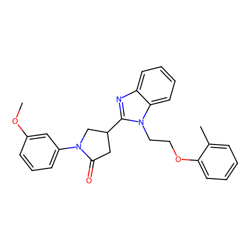 1-(3-methoxyphenyl)-4-(1-(2-(o-tolyloxy)ethyl)-1H-benzo[d]imidazol-2-yl)pyrrolidin-2-one structure