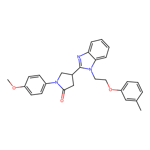 1-(4-methoxyphenyl)-4-(1-(2-(m-tolyloxy)ethyl)-1H-benzo[d]imidazol-2-yl)pyrrolidin-2-one structure