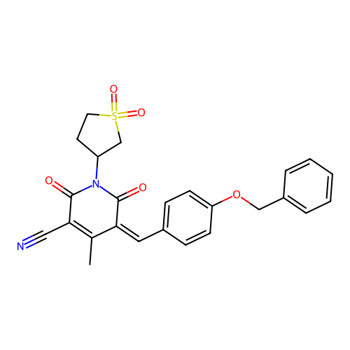 1-(1,1-dioxothiolan-3-yl)-4-methyl-2,6-dioxo-5-[(4-phenylmethoxyphenyl)methylidene]pyridine-3-carbonitrile structure