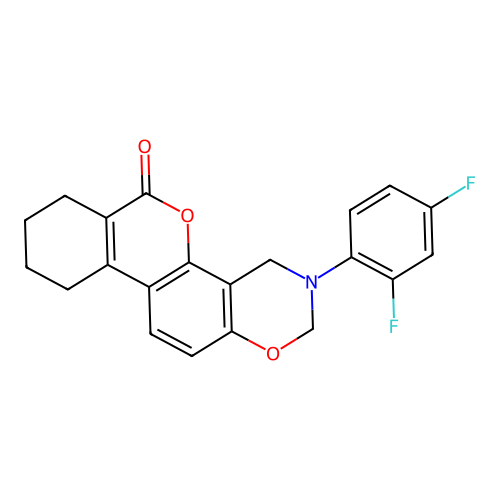 3-(2,4-difluorophenyl)-3,4,7,8,9,10-hexahydro-2H,6H-benzo[3,4]chromeno[8,7-e][1,3]oxazin-6-one structure