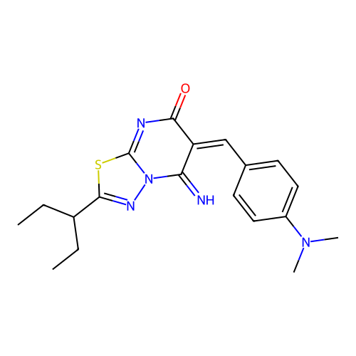 (E)-6-(4-(dimethylamino)benzylidene)-5-imino-2-(pentan-3-yl)-5H-[1,3,4]thiadiazolo[3,2-a]pyrimidin-7(6H)-one structure