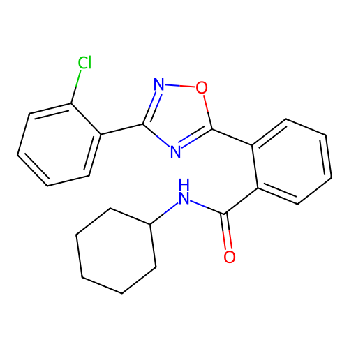 2-[3-(2-chlorophenyl)-1,2,4-oxadiazol-5-yl]-N-cyclohexylbenzamide structure