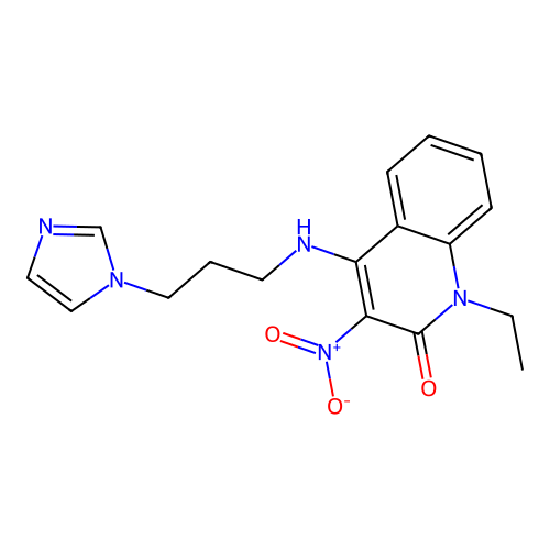 4-((3-(1H-imidazol-1-yl)propyl)amino)-1-ethyl-3-nitroquinolin-2(1H)-one structure