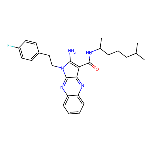 2-amino-1-(4-fluorophenethyl)-N-(6-methylheptan-2-yl)-1H-pyrrolo[2,3-b]quinoxaline-3-carboxamide structure