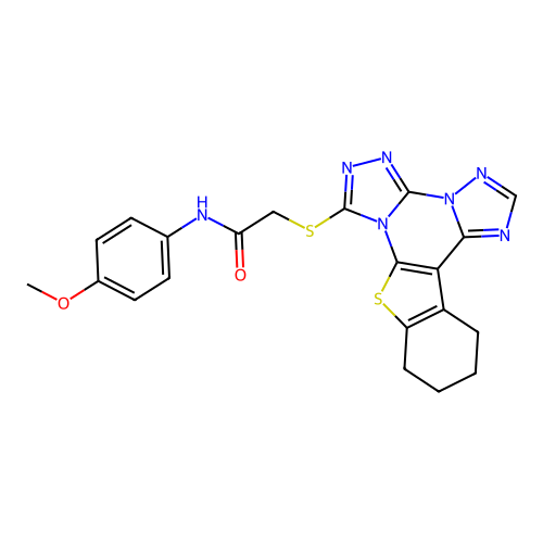 N-(4-methoxyphenyl)-2-((10,11,12,13-tetrahydrobenzo[4,5]thieno[3,2-e]bis([1,2,4]triazolo)[4,3-a:1',5'-c]pyrimidin-7-yl)thio)acetamide structure