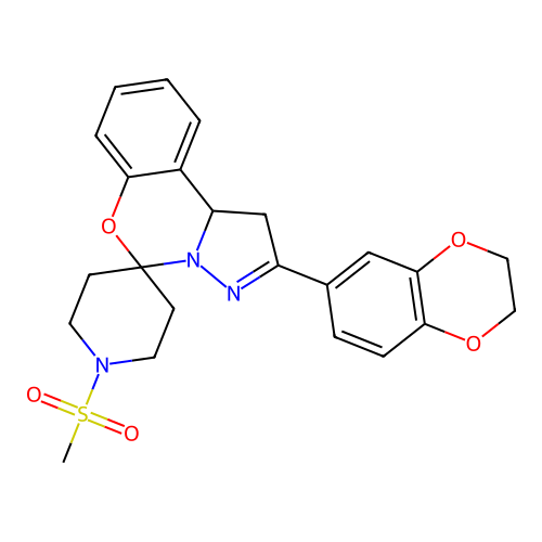 2'-(2,3-dihydro-1,4-benzodioxin-6-yl)-1-(methylsulfonyl)-1',10b'-dihydrospiro[piperidine-4,5'-pyrazolo[1,5-c][1,3]benzoxazine] structure