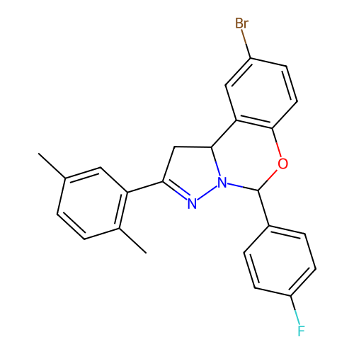 9-bromo-2-(2,5-dimethylphenyl)-5-(4-fluorophenyl)-1,10b-dihydropyrazolo[1,5-c][1,3]benzoxazine structure