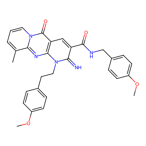 2-imino-N-(4-methoxybenzyl)-1-[2-(4-methoxyphenyl)ethyl]-10-methyl-5-oxo-1,5-dihydro-2H-dipyrido[1,2-a:2',3'-d]pyrimidine-3-carboxamide structure