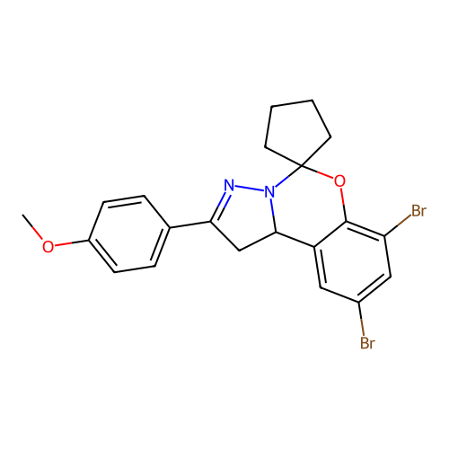 7',9'-dibromo-2'-(4-methoxyphenyl)-1',10b'-dihydrospiro[cyclopentane-1,5'-pyrazolo[1,5-c][1,3]benzoxazine] structure