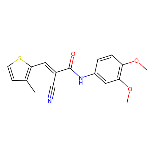 2-cyano-N-(3,4-dimethoxyphenyl)-3-(3-methylthiophen-2-yl)prop-2-enamide structure