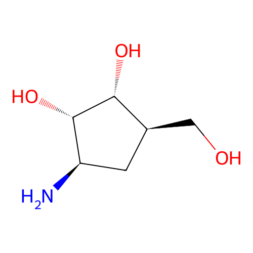 (1R,2S,3R,5R)-3-amino-5-(hydroxymethyl)cyclopentane-1,2-diol structure