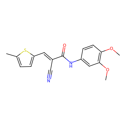 2-cyano-N-(3,4-dimethoxyphenyl)-3-(5-methylthiophen-2-yl)prop-2-enamide structure