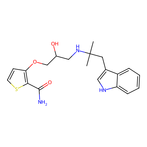 3-(2-Hydroxy-3-((2-(1H-indol-3-yl)-1,1-dimethylethyl)amino)propoxy)-2-thiophenecarboxamide structure