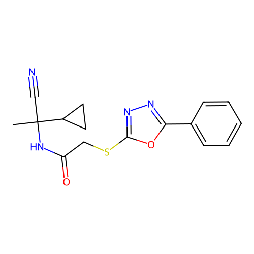 N-(1-cyano-1-cyclopropylethyl)-2-[(5-phenyl-1,3,4-oxadiazol-2-yl)sulfanyl]acetamide structure