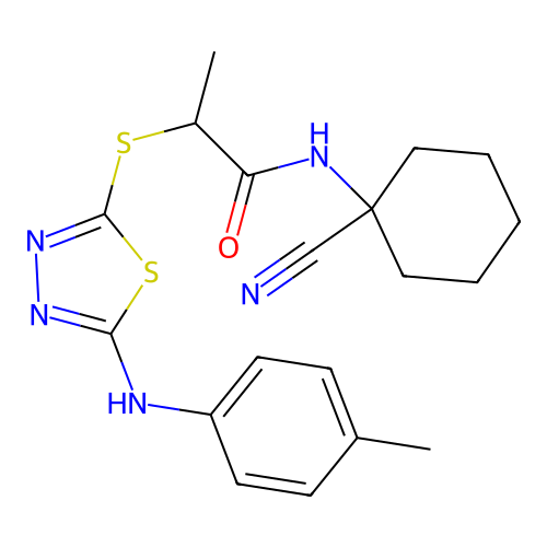 N-(1-cyanocyclohexyl)-2-[[5-(4-methylanilino)-1,3,4-thiadiazol-2-yl]sulfanyl]propanamide structure