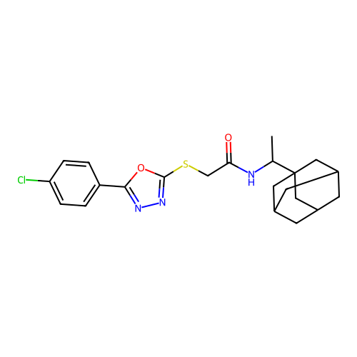 N-[1-(1-adamantyl)ethyl]-2-[[5-(4-chlorophenyl)-1,3,4-oxadiazol-2-yl]sulfanyl]acetamide structure