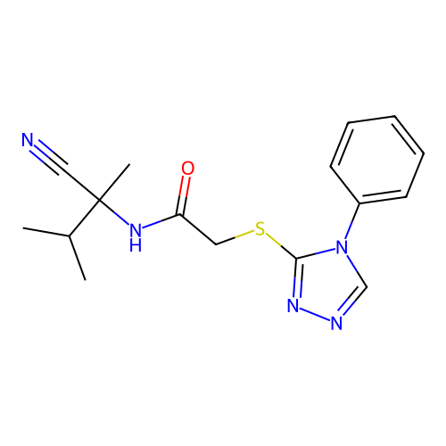 N-(2-cyano-3-methylbutan-2-yl)-2-[(4-phenyl-1,2,4-triazol-3-yl)sulfanyl]acetamide structure